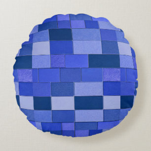 Blue mosaic tiles round cushion