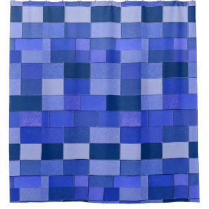 Blue mosaic tiles shower curtain
