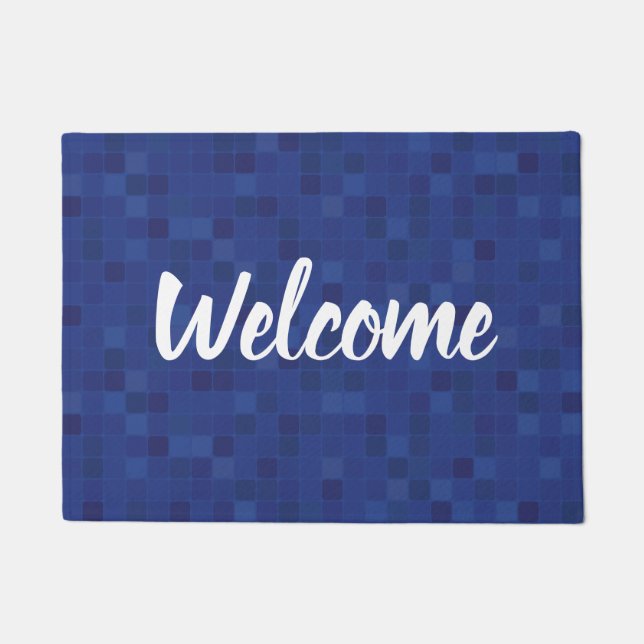 Blue mosaic tiles welcome door mat (Front)