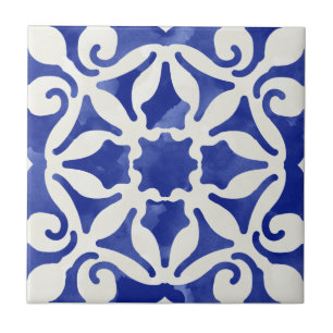 Blue Mosaic Watercolor Pattern ceramic tile