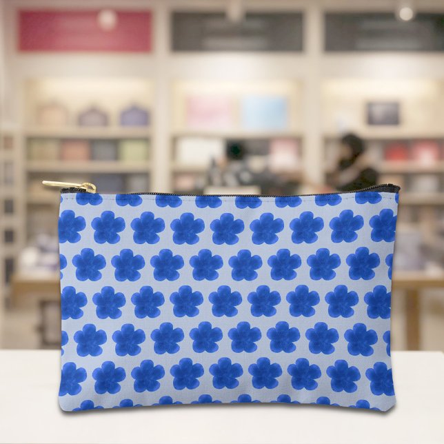 Blue Moss Rose Seamless Pattern Pouch (Pouch with seamless pattern of a blue moss rose)