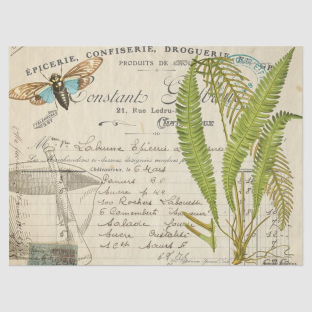 Blue Moth Apothecary Decoupage Tissue Paper (Front)