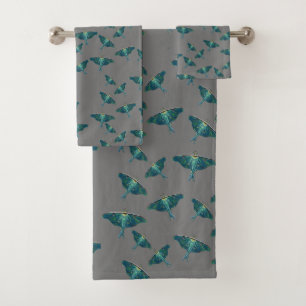 Blue Moth Butterfly Bath Towel Set