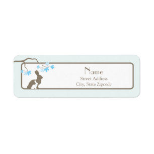 Blue Mother and Baby Bunny Address Label
