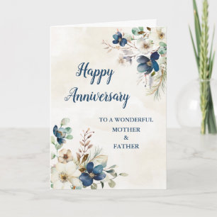 Blue Mother and Father Wedding Anniversary Card