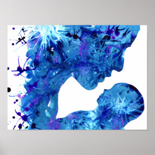 Blue Mother & Child Acrylic Abstract Art Design Poster