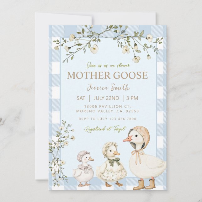 Blue Mother Goose Baby Shower Gender Boy Invitation (Front)