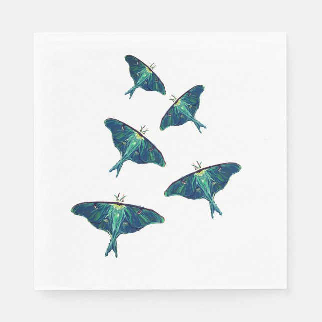 Blue Moths Butterfly Art Drawing Napkin (Front)