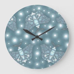 Blue Moths Large Clock