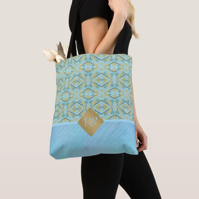 Blue Motion Monogram Tote Bag (Close Up)