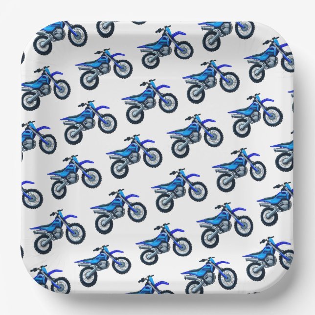 Blue Motocross Dirt Bike Birthday Party Paper Plate (Front)