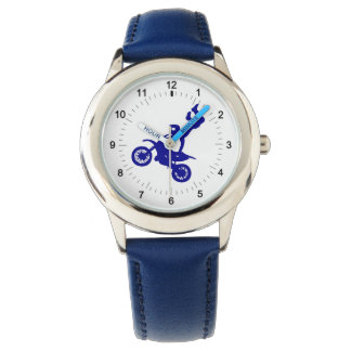 Blue motocross dirt bike kid's wrist watch