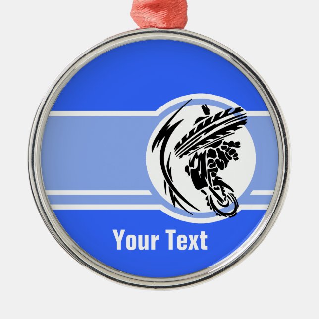 Blue Motocross; Dirt Bike Metal Tree Decoration (Front)