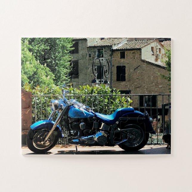 Blue Motorbike in Ancient Valbonne France Jigsaw Puzzle (Horizontal)