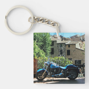 Blue Motorbike in Ancient Valbonne France  Key Ring