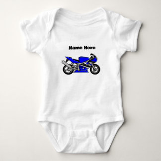Blue Motorbike Personalised White  Baby Bodysuit