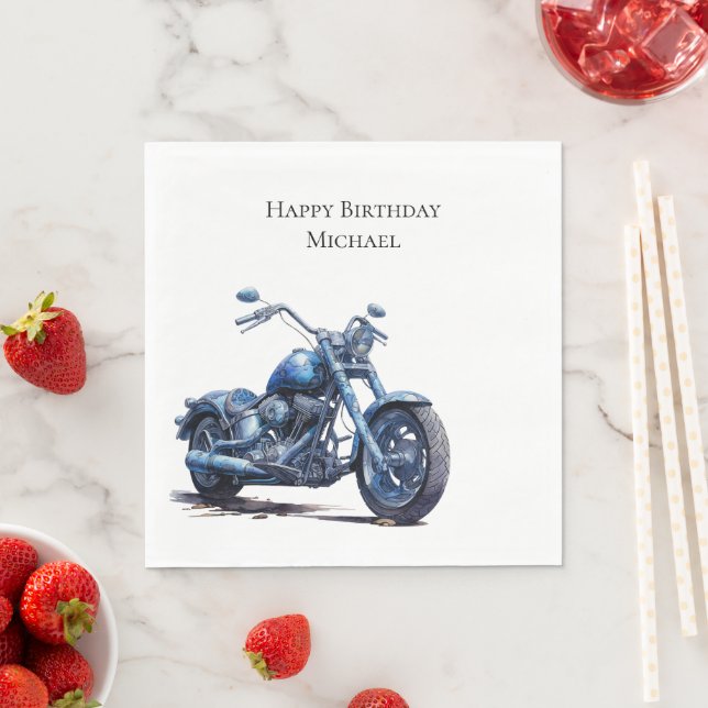 Blue Motorcycle Birthday Napkin (Insitu)