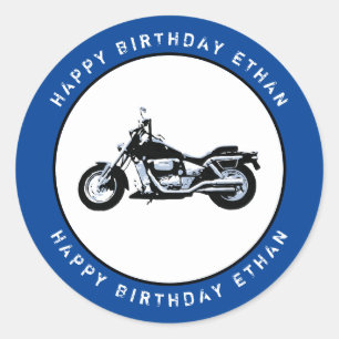 Blue Motorcycle Personalised Classic Round Sticker