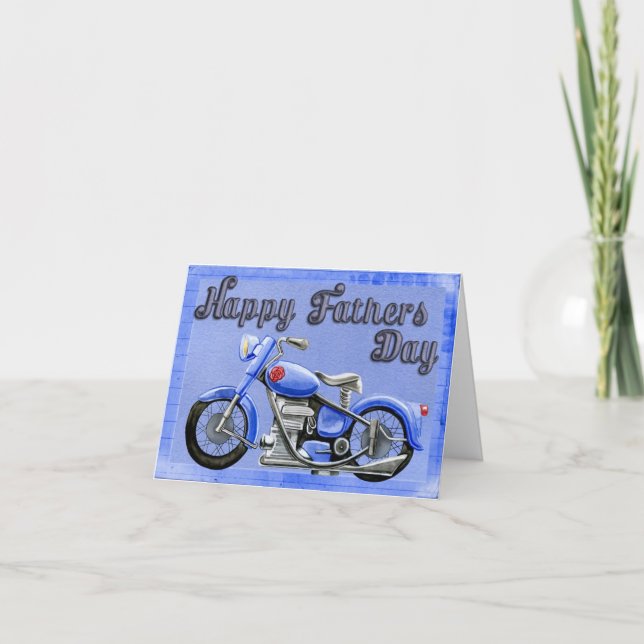 Blue Motorcycle Personalised Fathers Day Card (Front)