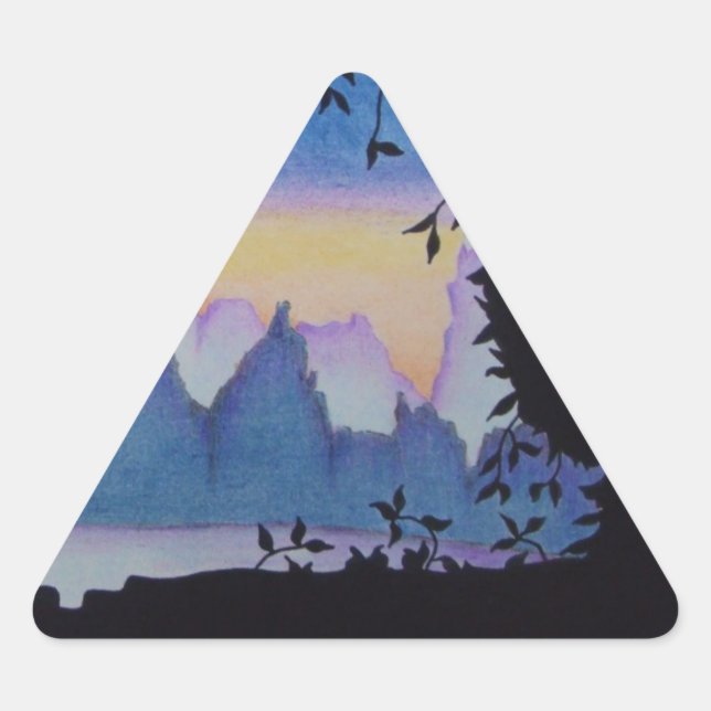 Blue mountain abstract sunset landscape art triangle sticker (Front)