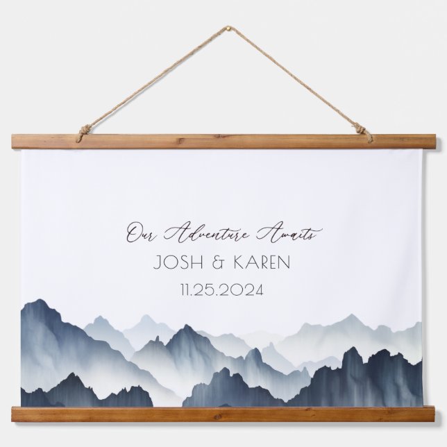 Blue Mountain Alternative Wedding Guest Book  Hanging Tapestry (Front)