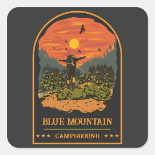 Blue Mountain Campground camping trip retro Square Sticker