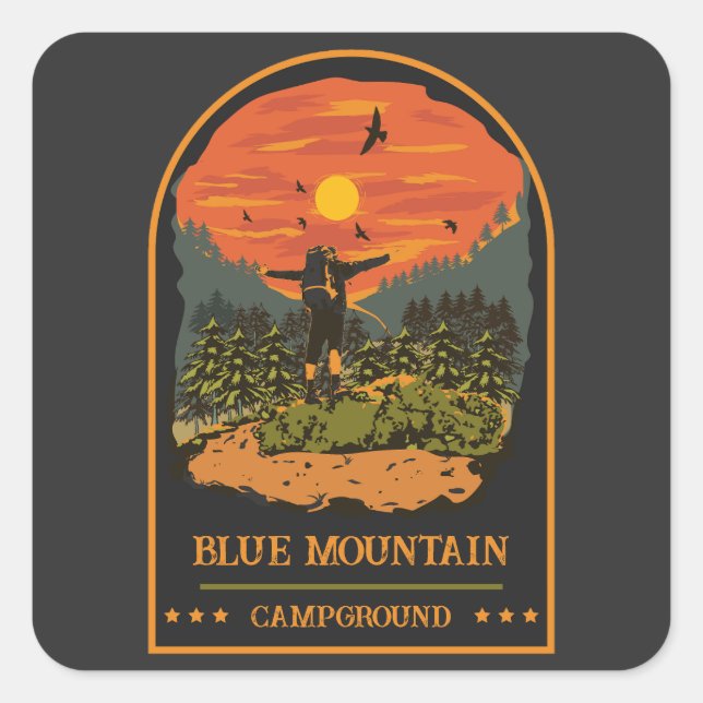 Blue Mountain Campground camping trip retro Square Sticker (Front)
