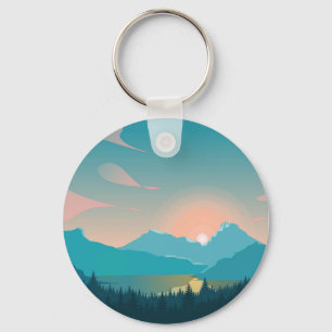 Blue mountain landscape background Key Ring