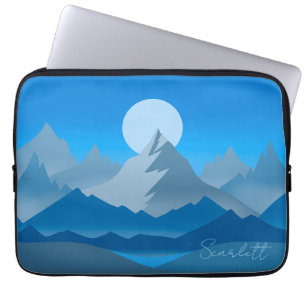 Blue Mountain Peaks Landscape Illustration Laptop Sleeve