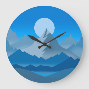 Blue Mountain Peaks Landscape Illustration Large Clock