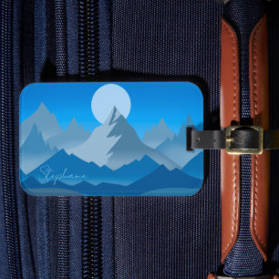 Blue Mountain Peaks Landscape Illustration Luggage Tag