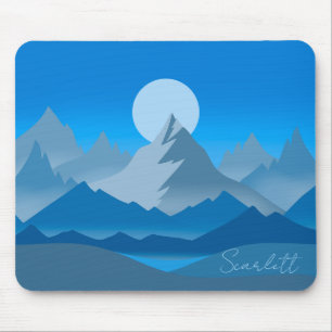 Blue Mountain Peaks Landscape Illustration Mouse Mat