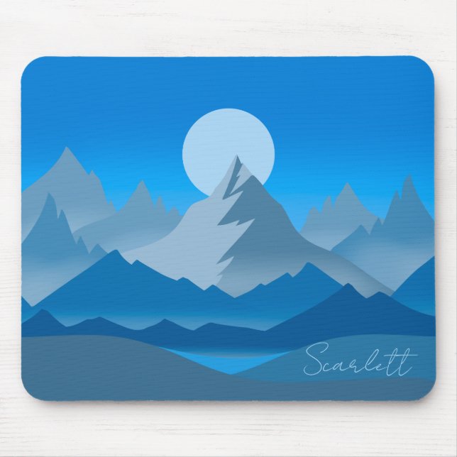 Blue Mountain Peaks Landscape Illustration Mouse Mat (Front)