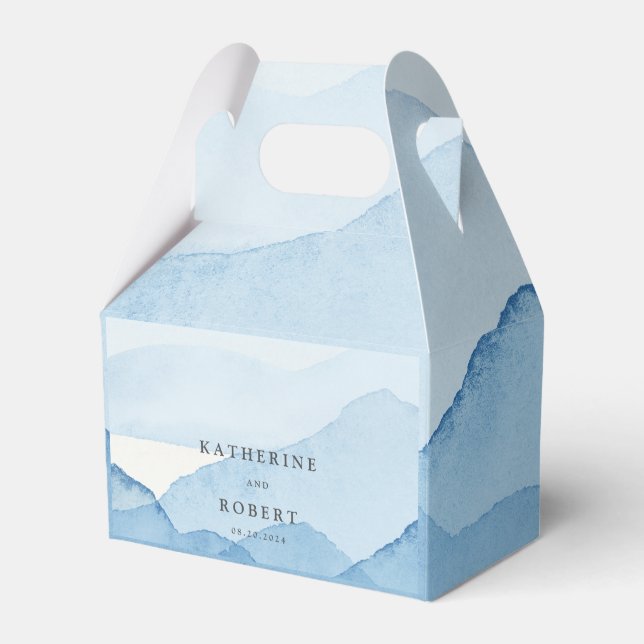 Blue Mountain Range Landscape Monogram Wedding Favour Box (Front Side)