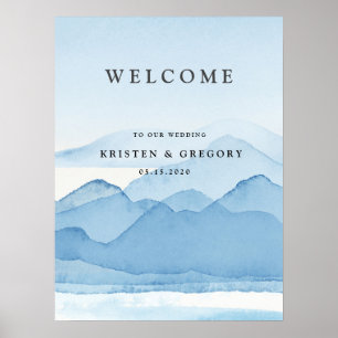 Blue Mountain Range Landscape Wedding Welcome Poster
