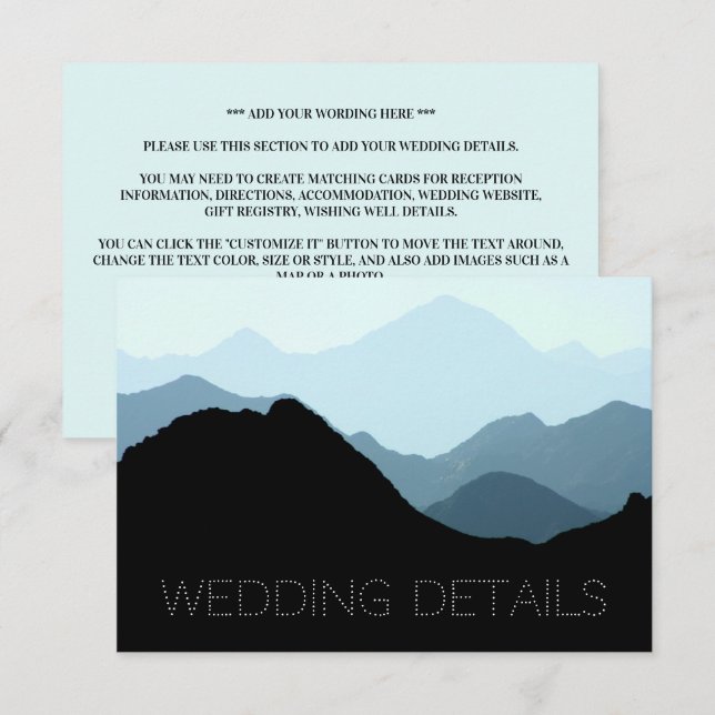 Blue Mountain Range, Rustic Wedding Detail Enclosure Card (Front/Back)