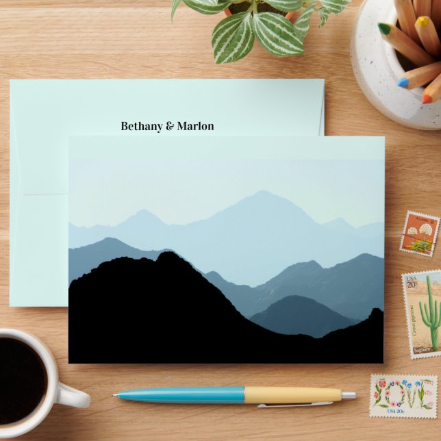 Blue Mountain Range, Rustic Wedding Envelope (Desk)
