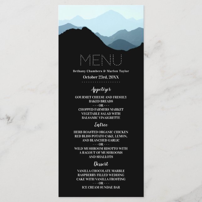 Blue Mountain Range, Rustic Wedding Menu (Front)