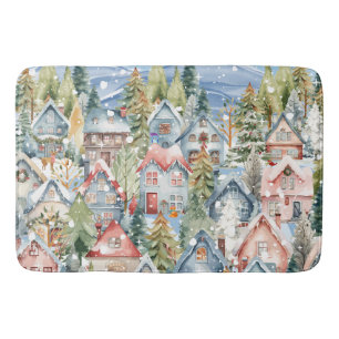 Blue Mountain Snowy Winter Village Bath Mat
