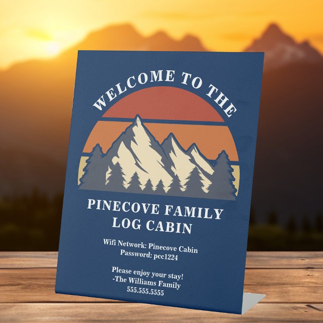 Blue Mountain Sunset Log Cabin Rental Welcome Pedestal Sign (Creator Uploaded)
