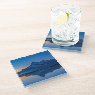 Blue Mountain Sunset Water Reflection Glass Coaster