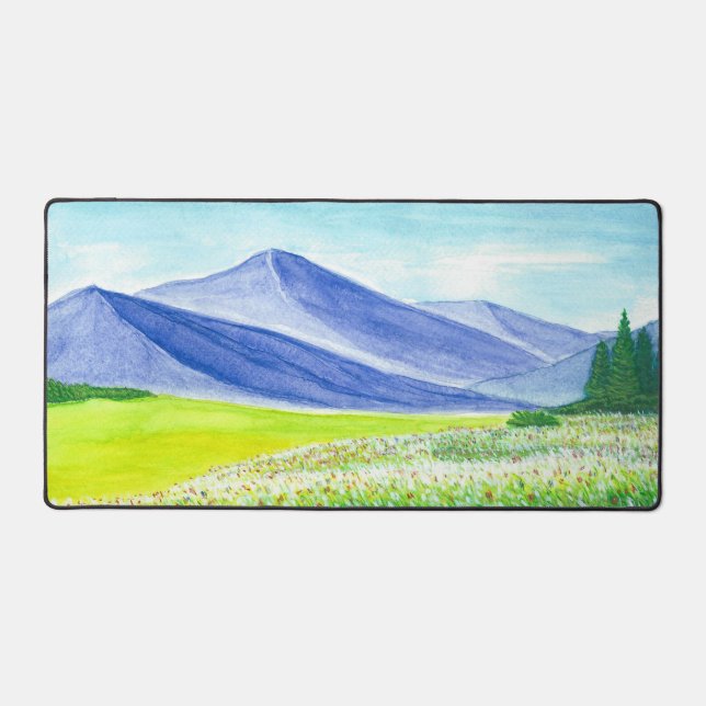 Blue Mountain Valley Wild Flowers Watercolor Desk Mat (Front)