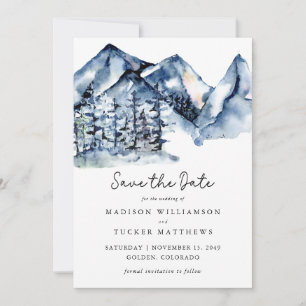 Blue Mountain Watercolor Photo Save the Date