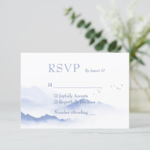Blue mountains and birds rsvp wedding card 