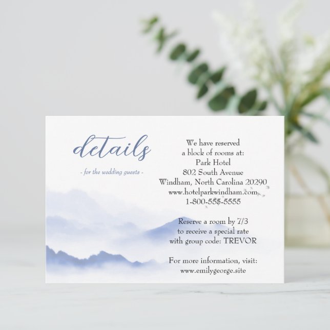 Blue mountains and birds wedding enclosure card  (Standing Front)