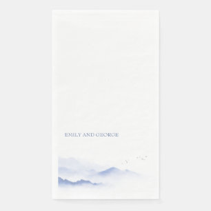 Blue mountains and birds wedding napkins