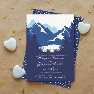Blue mountains and conifer trees wedding invitation