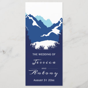 Blue mountains and conifer trees wedding program programme