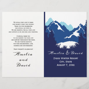 Blue mountains and conifers folded wedding program