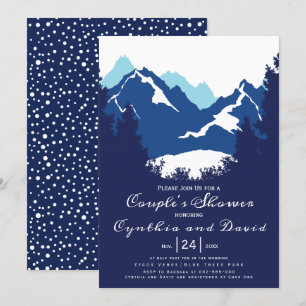 Blue mountains and conifers wedding couples shower invitation